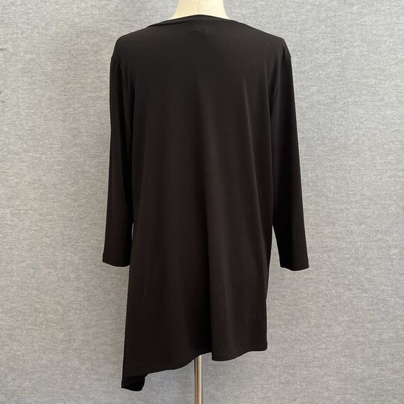 Clara Sun Woo Asymmetrical Black Tunic Top Size M Liquid Knit Lagenlook USA Made - Picture 7 of 13
